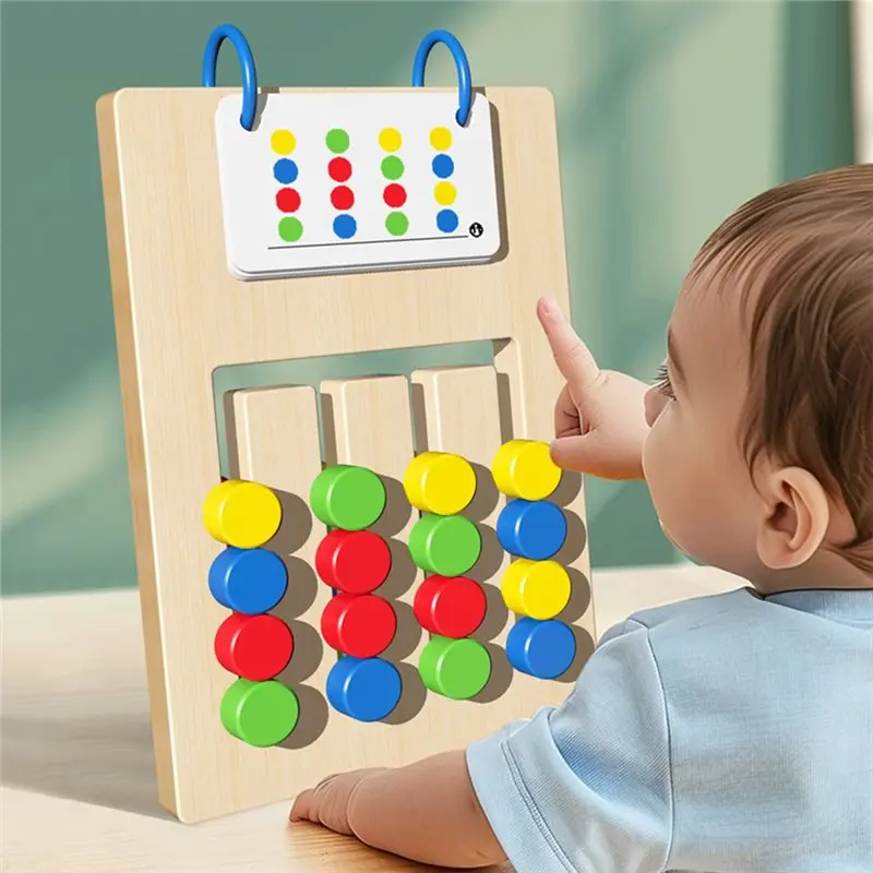 WOTT-Montessori Wooden Colorful Slide Puzzle Sensory Educational Toys Color Matching Slide