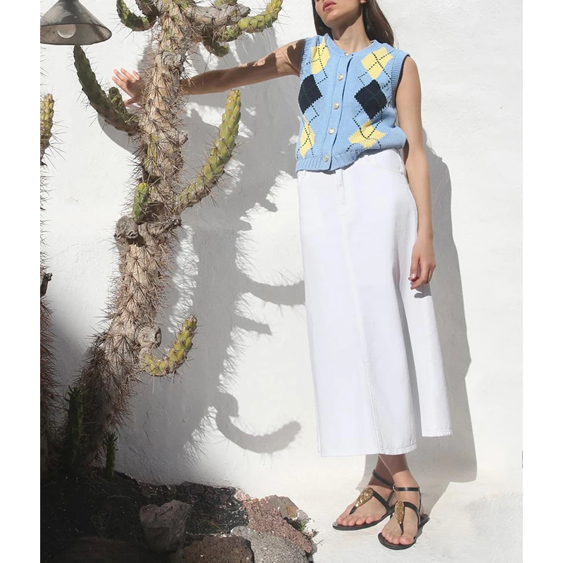 

Simple Sle Women's Knitted Vest round Ne Svel Diamond Pattern Button Decor Spring Summer Faion Commute Polyester ...