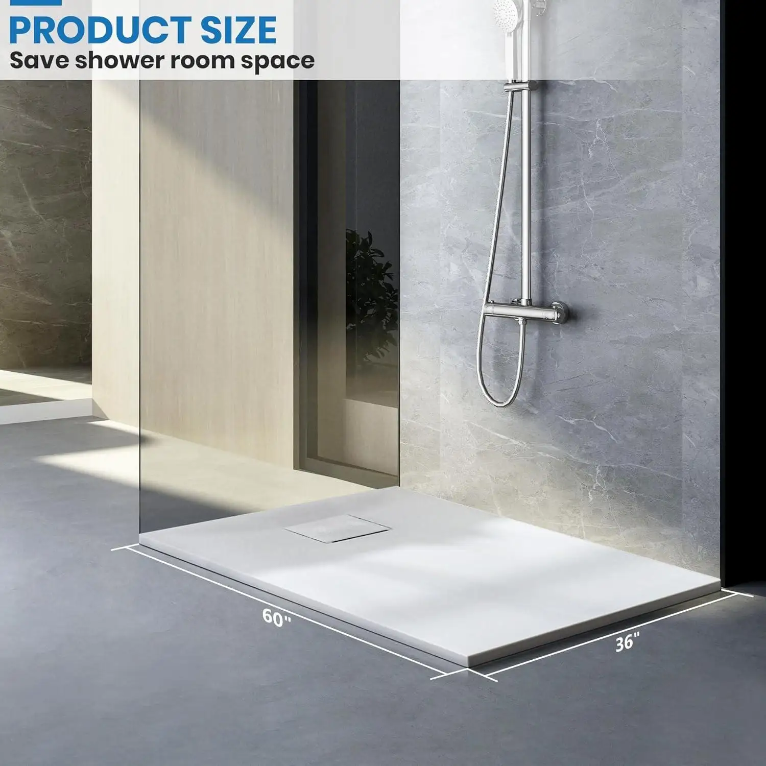 Resin Bathroom Base with Drain Cover and Low Threshold Shower Pan by SMC Modern White SMC Shower Base Tray