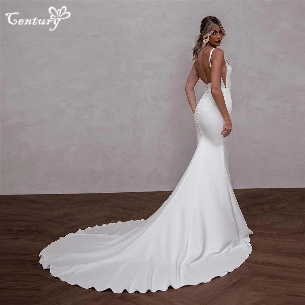 

Casual Wedding Dress Mermaid Backless Square Neck Crepe Rustic Garden Bridal Gowns Simple Bride Dresses Robe de Mariee