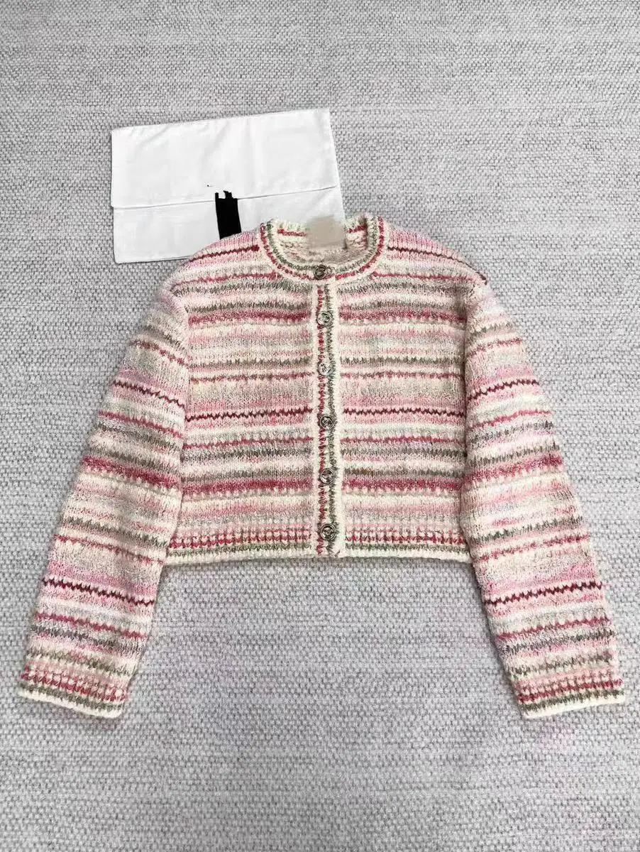 

Striped Autumn Sweater Coat with Macaron Short-length Cardigan