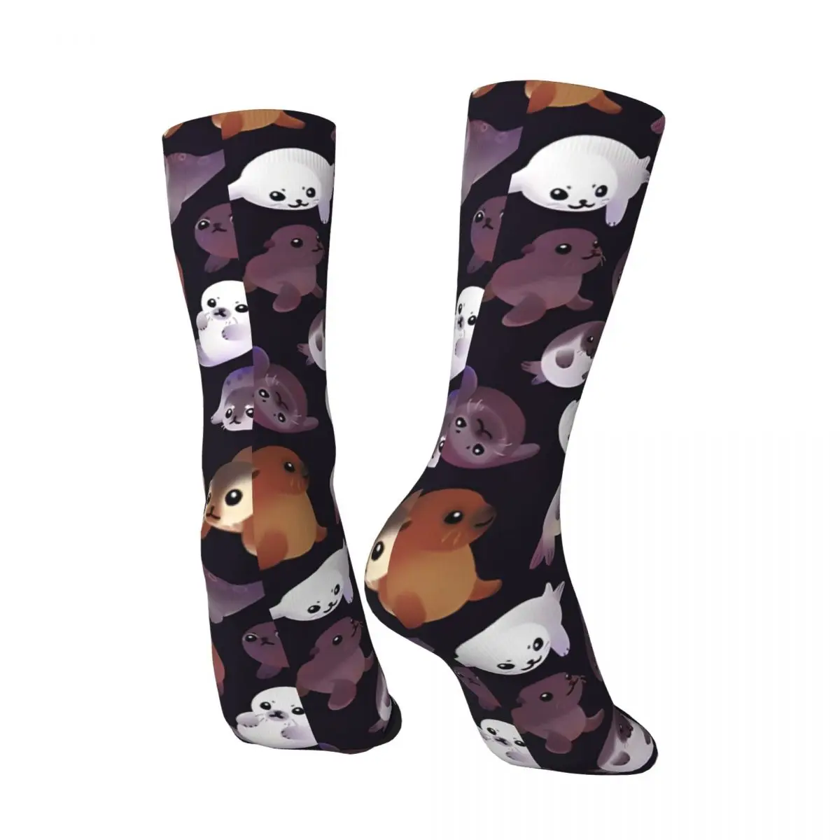 Seal Pup - Dark Men's Socks Retro Harajuku Street Style Novelty Seamless Crew Sock