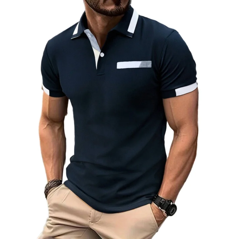 Summer Mens Casual Polo Shirts Classic Short Sleeve Shirt Fashion Button Slim Fit T-Shirts Lightweight Breathable Streetwear