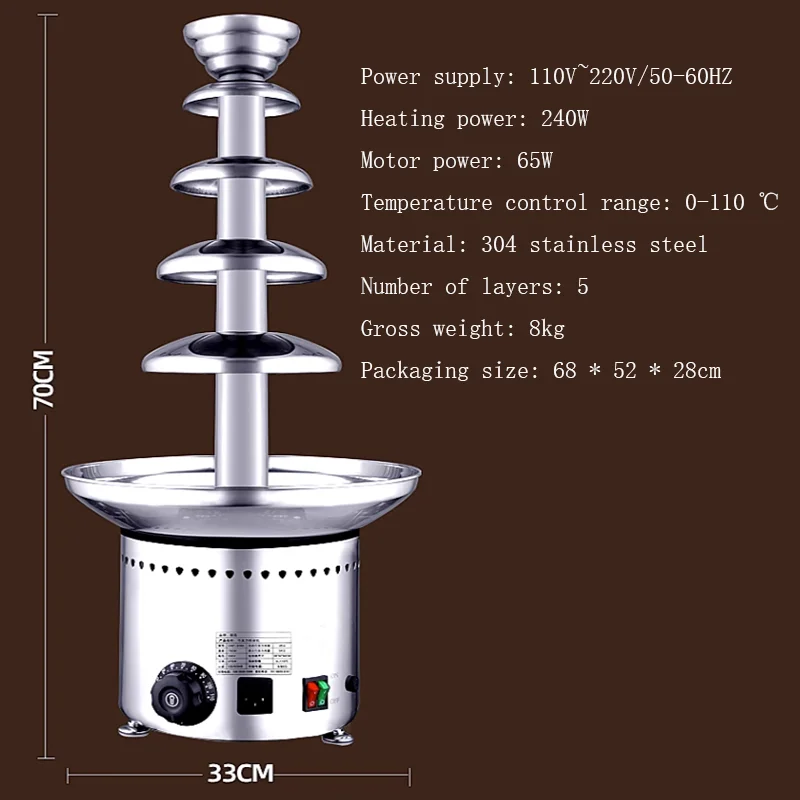 Chocolate Fountain 5 Layers Electric Bar Waterfall Machine Automatic Melting Tower for Party/wedding Commercial Birthday