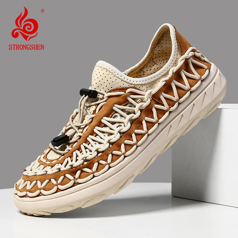 

Летние мужские сандалии большого размера 47, тканые вручную, модная мужская повседневная обувь, брендовые дизайнерские мужские кроссовки, высококачественные сандалии для сада и пляжа