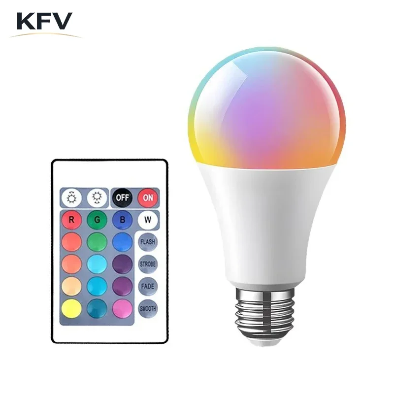 KFV E27 RGB LED Light Bulb 220V Multicolor White Color Changing Lamp with IR Remote Control for Bedroom Party Home Decor