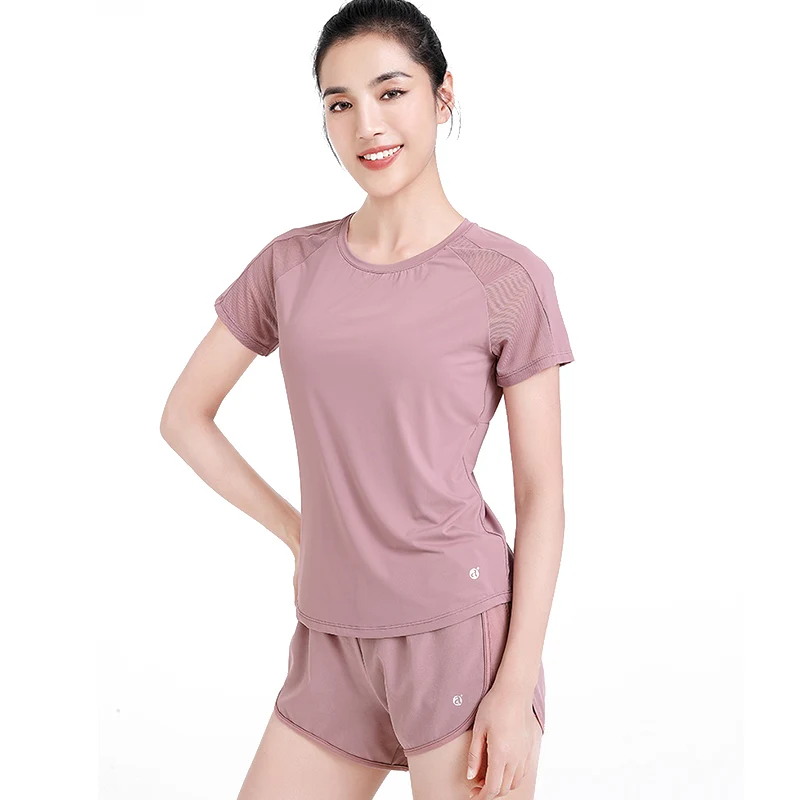 GOLDEN CAMEL Yoga Suit Ice Silk Thin T-shirts Women\'s Summer Short-sleeved Casual Running Shorts Sportswear Gym Fitness Clothes