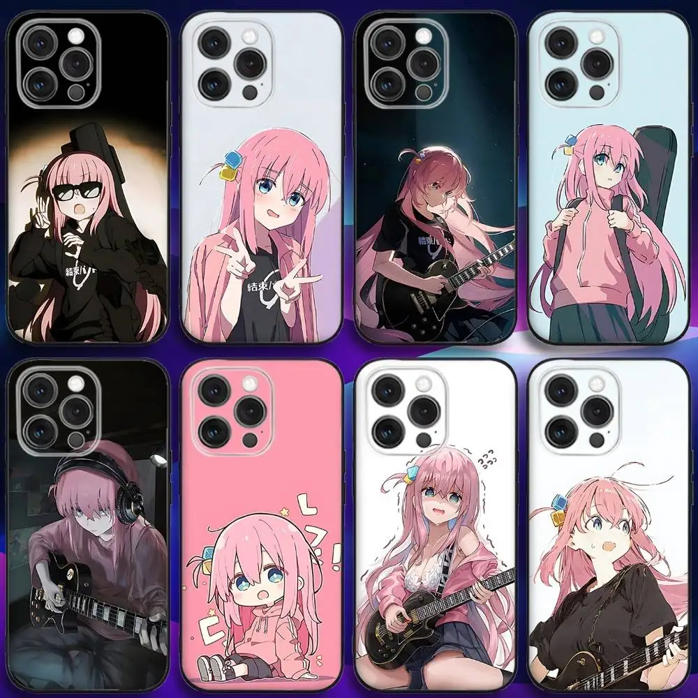 

B-Bocchi the Rock Comics Phone Case For iPhone 17,16,15,14,13,12,11,Pro,Max,Plus,X,XS,SE4,E,Mini,Soft Black Case
