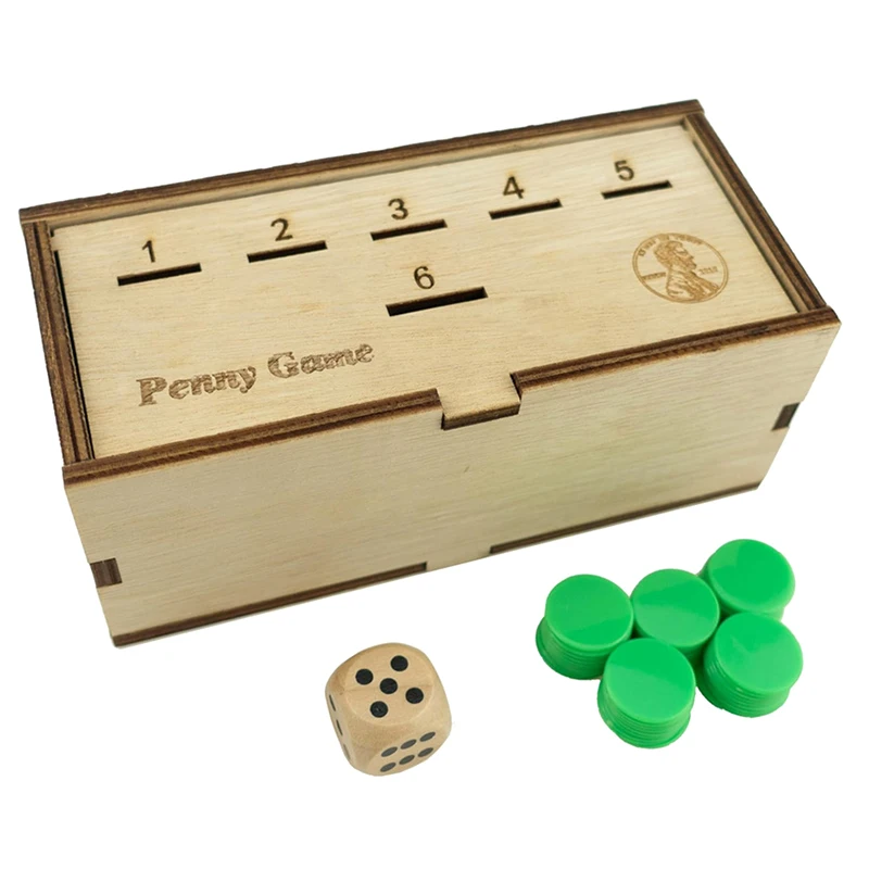 Penny Game Fun Board Game Works With Pennies Get Rid Of Coins To Win Coin Game Wood Box For 2-6 Players Simple + Strategic Dice