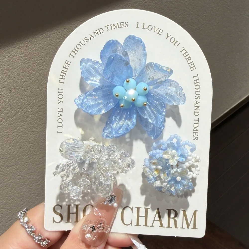 3pcs/set Flower Bead Chain Crystal Shoe Charms Tassel Pearl Sparkling Jelly Flower Charm Korean Style Elegant