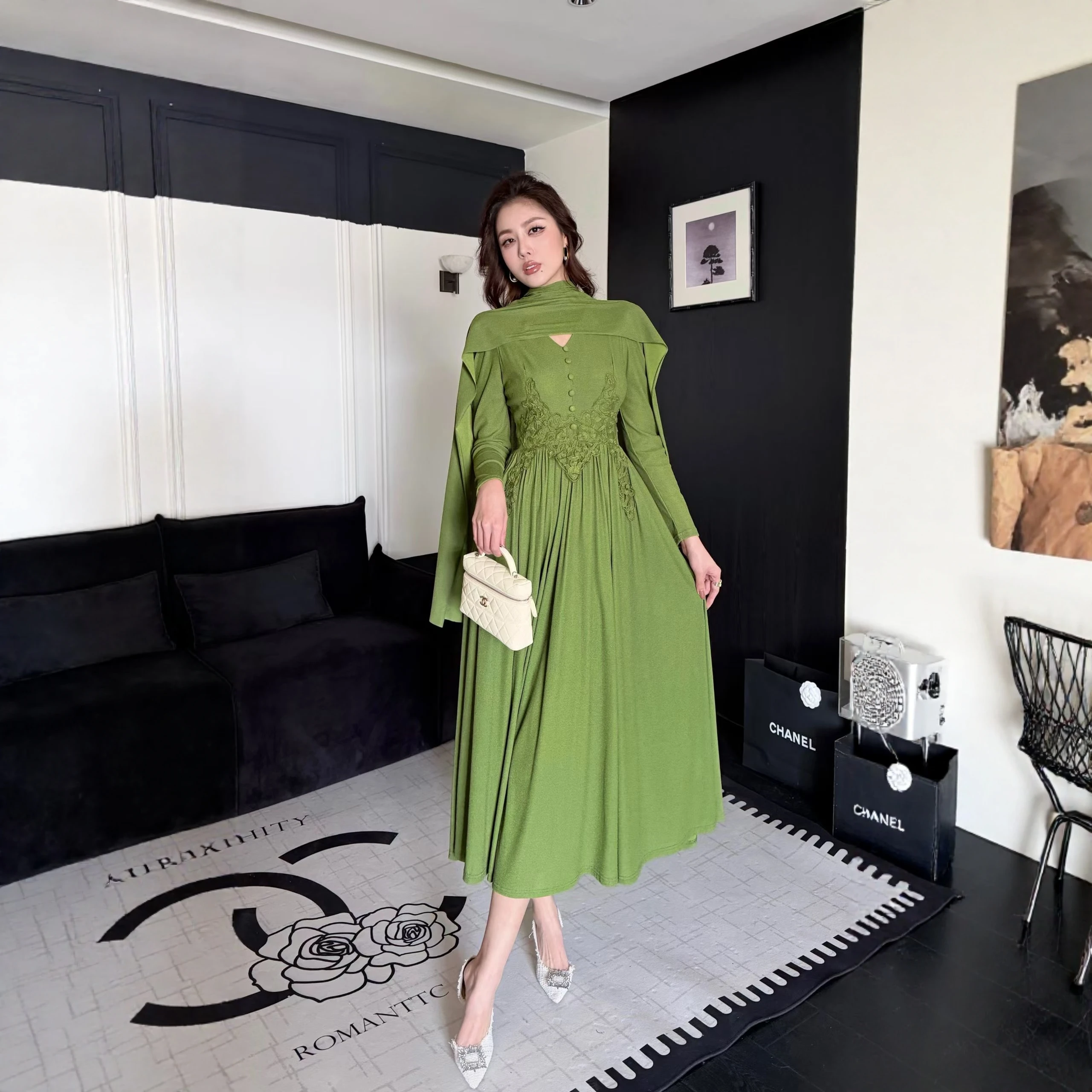 

Ele awl Design Long Dr Slimming Women's Faion Spring 2026 High Waist A-Line Skirt Polyester Nylon Fabric