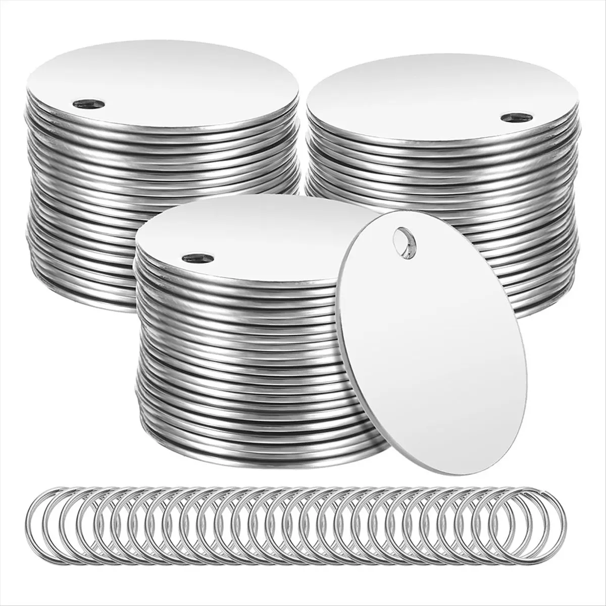 Y17A 55 Pieces Metal Stamping Blank Tags - 1.2 Inch Round Stainless Steel Stamping Blanks with Hole,for Jewelry Making,DIY