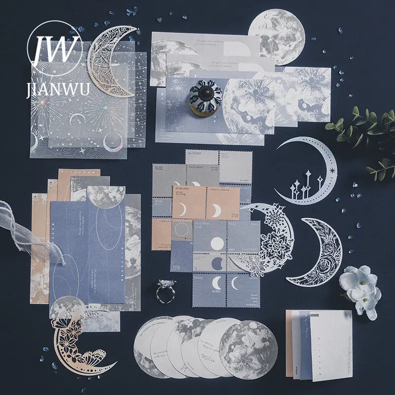 JIANWU 63 Sheets The Light Misty Night Series Moon Phase Theme Hot Rainbow Silver Decor Material Creative DIY Collage Stationary