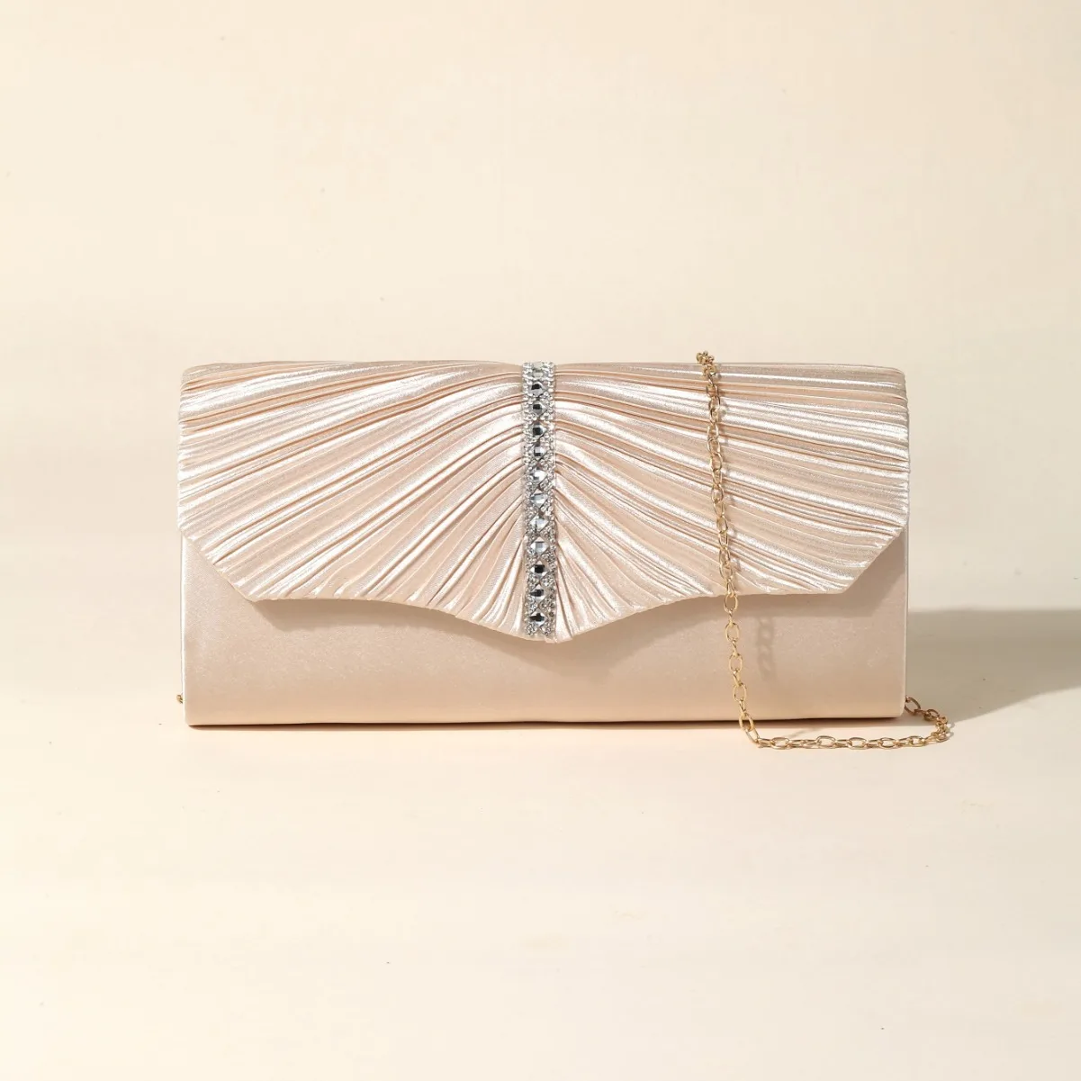 Luxury Envelope Evening Clutch Bag New Bright Grain Wrinkle Textured Long Hardware Shoulder Bag Wedding Handbag for Wedding Bag