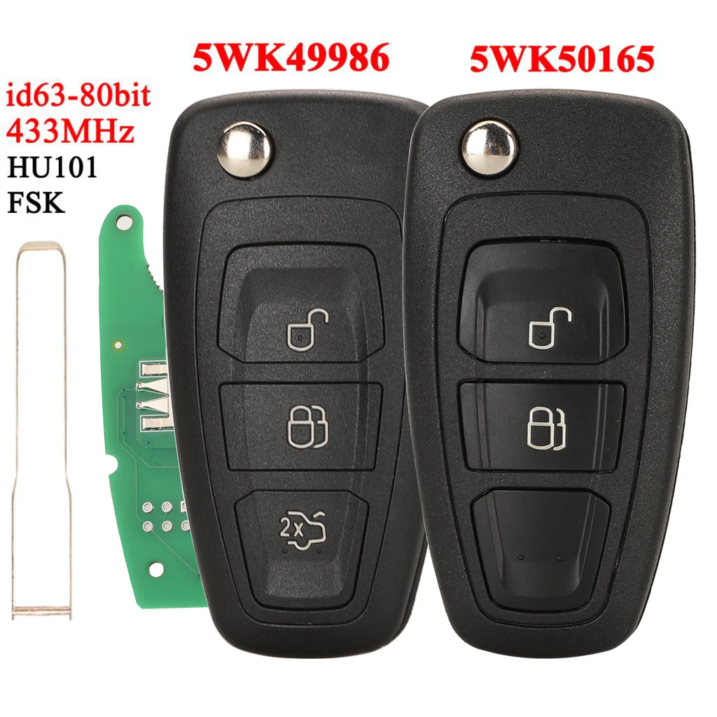 Jingyuqin llave remota de coche 4D63 FSK 433Mhz para Ford c-max Focus Galaxy Ranger Mondeo s-max HU101 2/3 BT 5WK50165/5WK49986