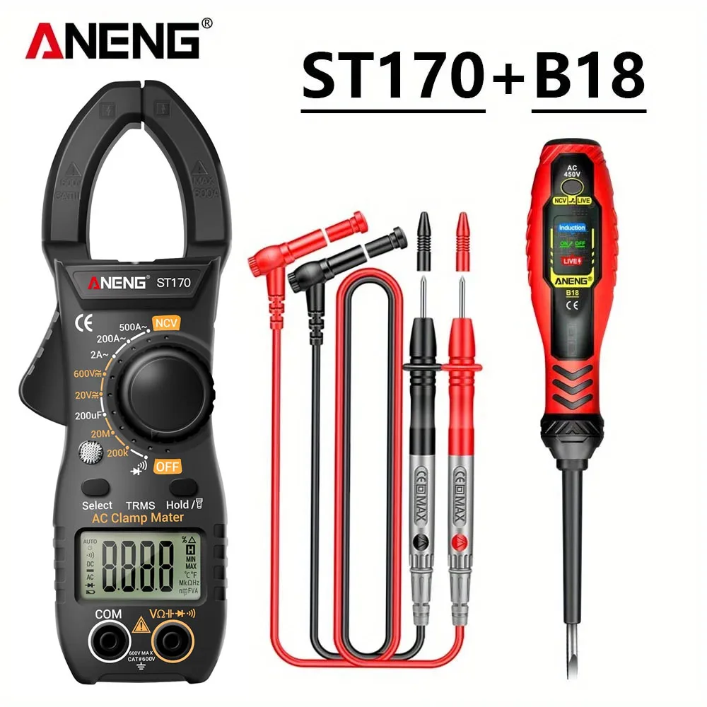 ANENG ST170 Klemmeter Digitale Multimeter Tester 500A AC Current AC/DC Voltage Capacitance Detector+B18 Highlight Voltage Test Pen Multi-functioneel Elektriekgereedschap