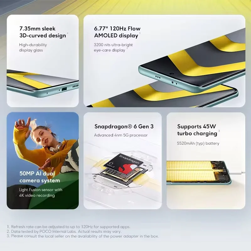 Versión Global del Teléfono Inteligente POCO M8 5G con Snapdragon ® Pantalla AMOLED Flow de 6.77 pulgadas y 120Hz de 6ª generación 3, 5520mAh, sistema de cámara dual con IA de 50MP 3