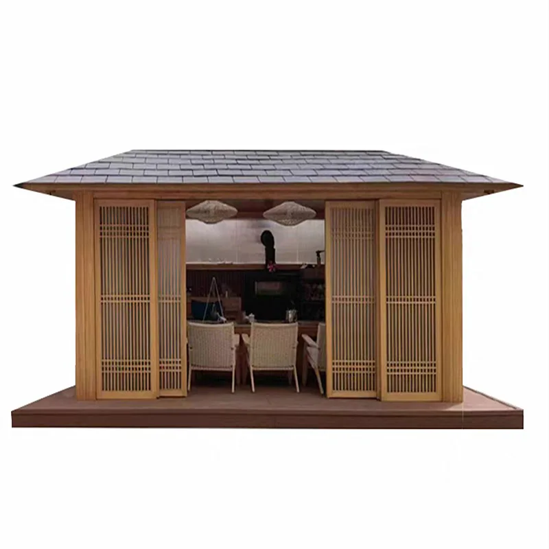 Outdoor solid wood homestay preservative wood Chinese tea room assembly Japanese wooden house villa garden photography landscapi