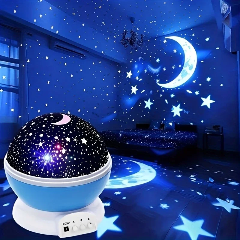 3D Rotating Star & Moon Projector Night Light, 12 Color Modes, USB Powered, Indoor Atmosphere Lamp for Car Bedroom Decor