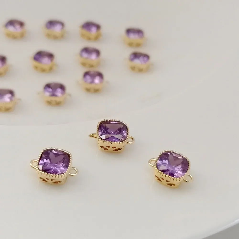

14K Gold-encrusted Purple Zircon Double Pendant 7mm Connecting Pendant Bracelet Necklace DIY Jewelry Accessory