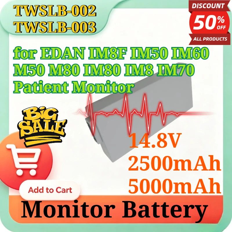 TWSLB-002 TWSLB-003 14.8V 2500/5000mAh Replacement Li-ion Battery for EDAN IM8F IM50 IM60 M50 M80 IM80 IM8 IM70 Patient Monitor