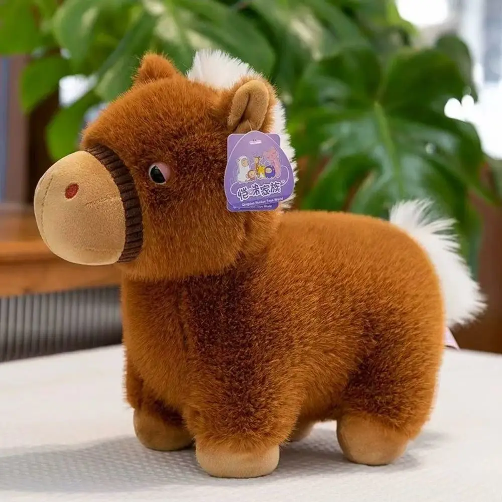 Pretty Soft Fluffy Foal Simulation Design Kawaii Style Pony Figure Standing Pose Stuffed Animal Desktop Decor