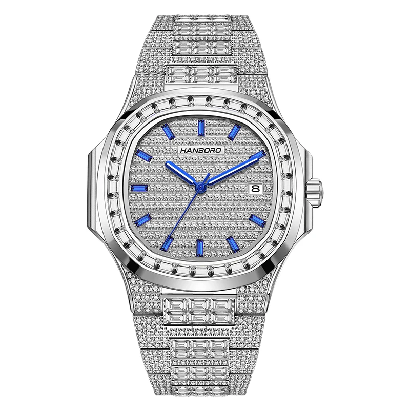 HANBORO Men Automatic Watch 38mm Square Mechanical Wristwatch 50m Waterproof Luminous Sapphire Full Crystal Mioyta 8217