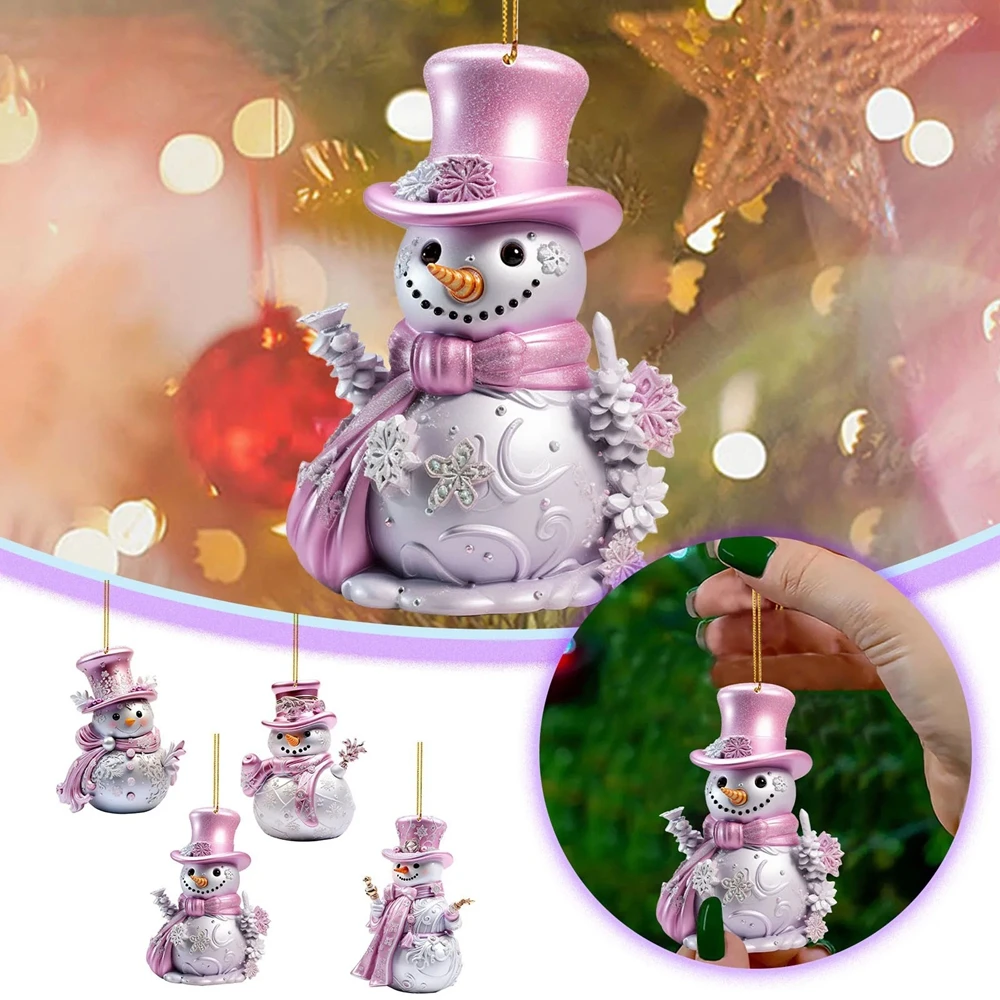 

5/1PCS Pink Snowman Hanging Pendants Christmas Decorations 2025 Unique Design Flat Printing Xmas Tree Decor Decoracion