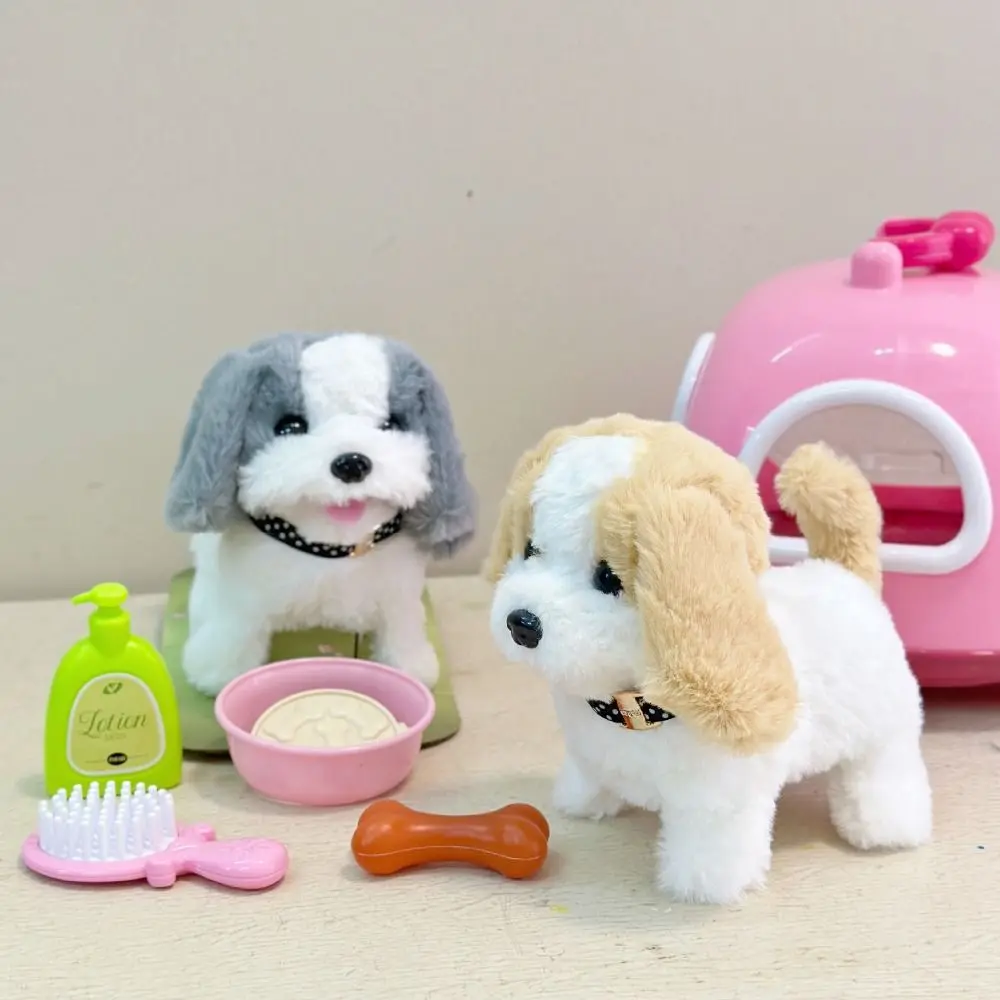 Simpatici giocattoli di peluche elettrici con casse per animali domestici regalo coniglietto che cammina bambola che alimenta giocattoli di peluche simulati interattivi per bambini