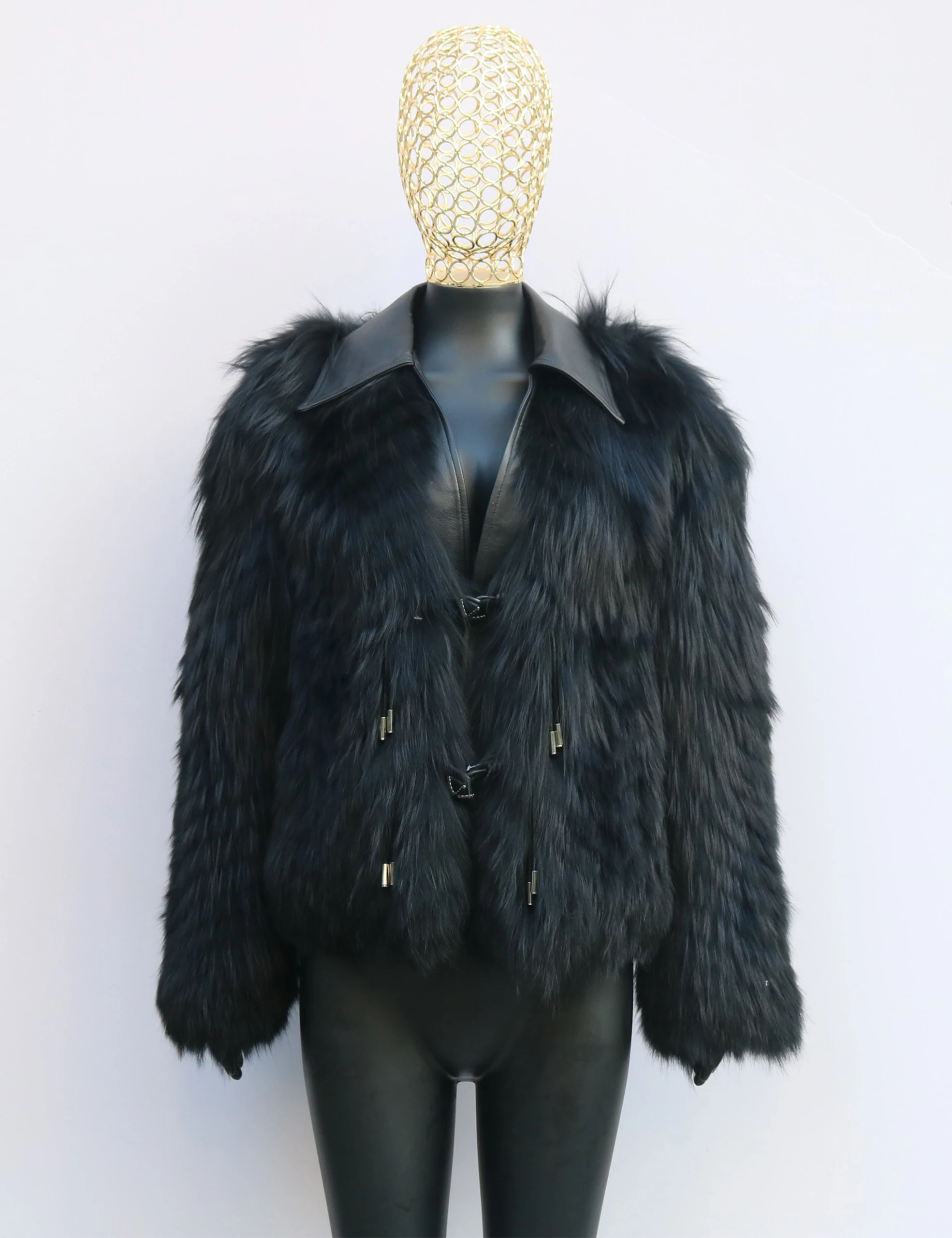 Furshehe-Chaqueta mullida de invierno para mujer, abrigo grueso y cálido de piel de zorro Real con cuello vuelto de piel de oveja auténtica