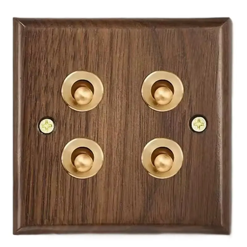 

Easy Use Double Universal Electrical Power Outlet Retro Walnut Wall Toggle Switch Panel 1-4Gang 2 Way Solid Wood 4Gang 2Way