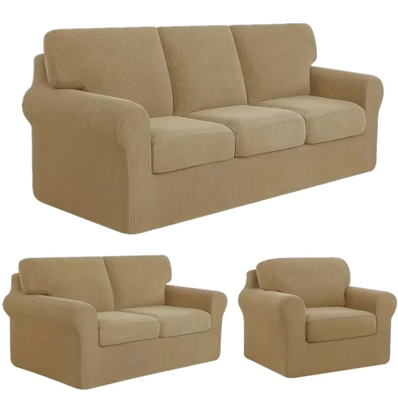 Jacquard Sofa Slipcovers Set Three-Bar Design Full-Coverage Seat & Backrest Washable Pet-Friendly for All Seasons