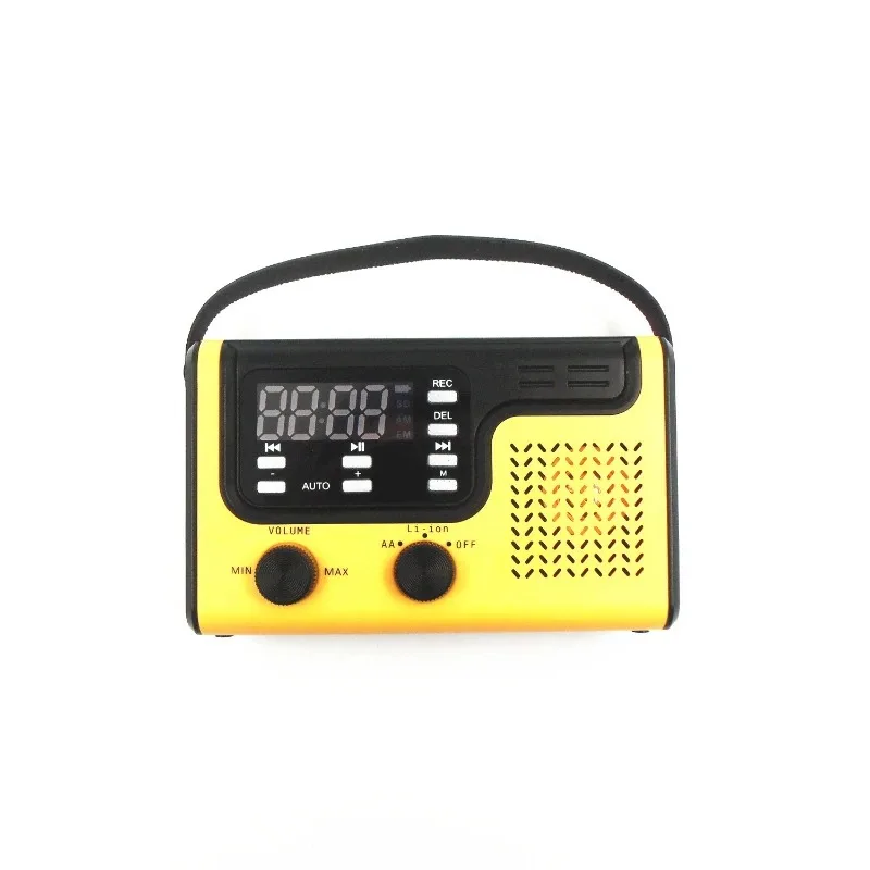 

Multifunctional, solar-powered radio recorder with SD card slot mp3 playback function
