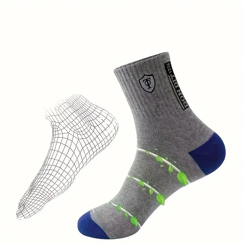 5 pairs of randomly mixed color men's business mid tube socks, anti odor and sweat absorbing, all season casual, breathable