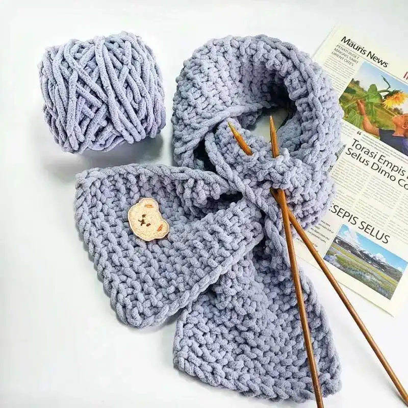 

Woven Ball Ice Yarn Stripe Handmade DIY Thread Scarf Thick Single Strand Wool Wool Hand-woven Carpet Hook Thread Fluffy Warm 45m