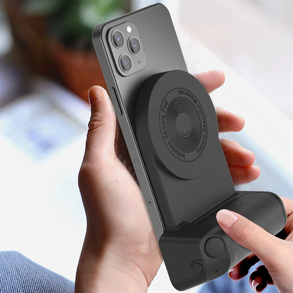 New Magnetic Phone Holder with Magsaf Wireless Charger Bluetooth Remote Shutter Selfie Phone Grip for Android Iphone Smartphone