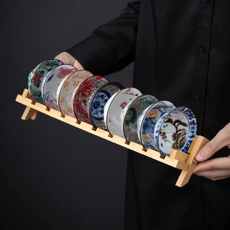 

Blue And White Porcelain Bamboo Hat Cups8/9pcs Tea Cups With Draining Bamboo Rack Kung Fu Tea Set Host Cup Ceramic Tea Cup ZI338