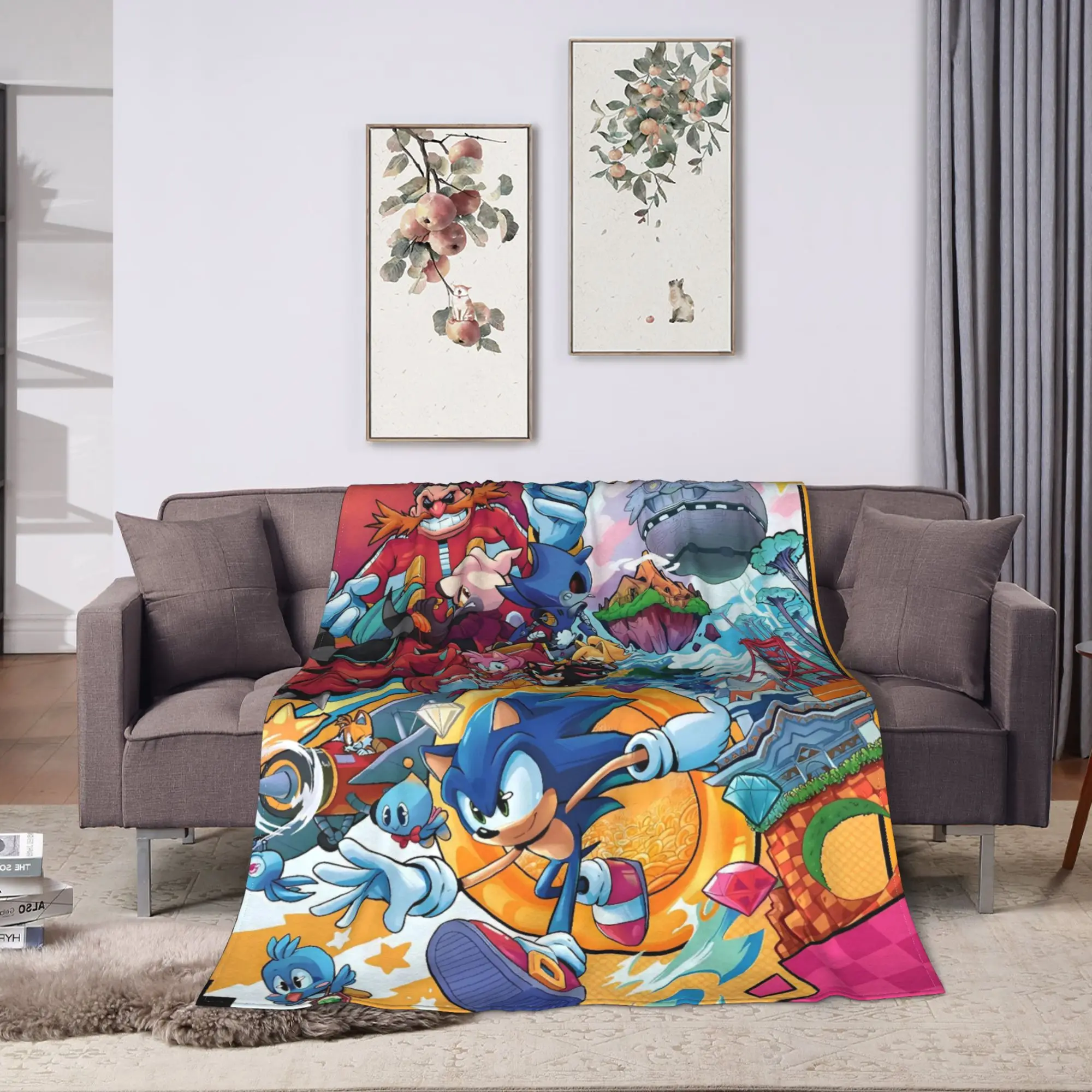 Japan Classic Game Hedgehog Print S-snOic Blanket  Camping Flannel Throw Blanket For Couch Chair Warm Quality Bedspread Gift