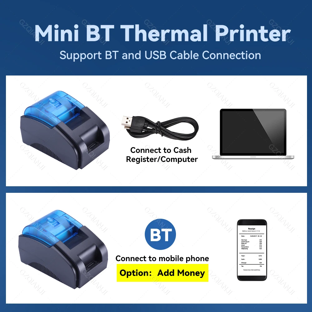 POS 58 USB & USB + Bluetooth for Android and IOS 58mm Thermal Receipt Small Ticket Printer Bill Machine