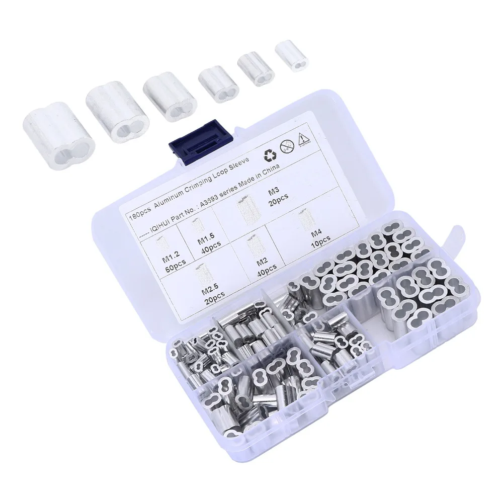 

180pcs Universal Fit Aluminum Crimping Loop Sleeve Kit 6‑Size Double Barrel Ferrule Crimping Sleeve Kit Crimping Applications