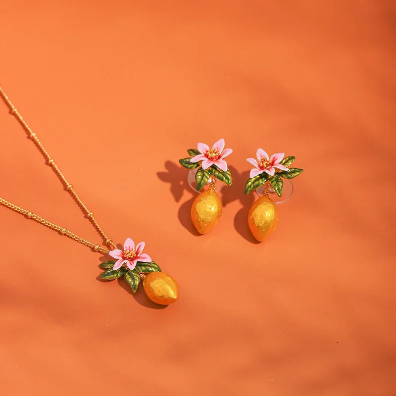 Spring New Arrival Summer Citrus Flower Earring European and American Ins Style Clavicle Chain Forest Series Bouquet Necklace