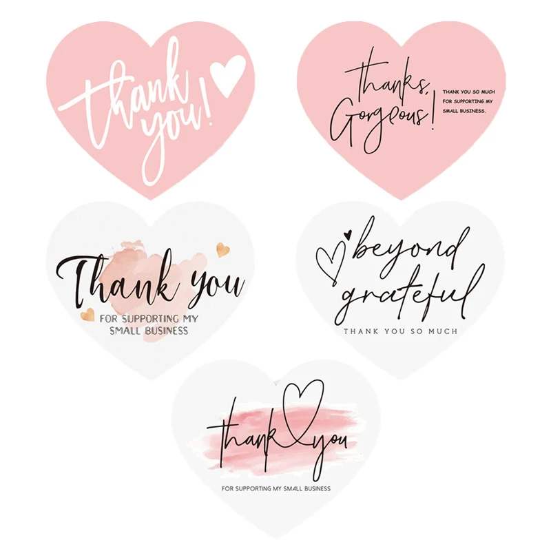 Tarjeta de agradecimiento en inglés en forma de corazón, regalo rosa, tarjetas decorativas, tarjetas de felicitación, tarjeta de agradecimiento, embalaje, 30 unids/lote por paquete