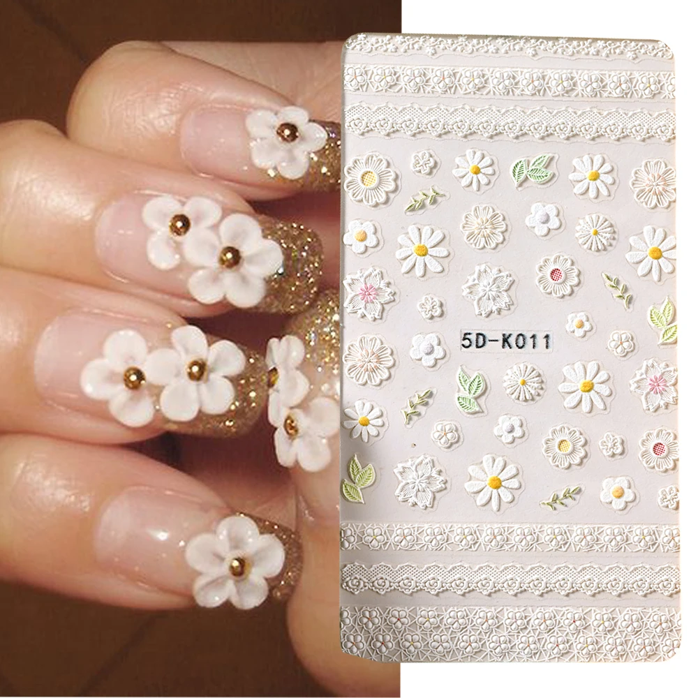 

5D Embossed Flowers Nail Stickers Geometric Butterfly Acrylic Engraved Finger Tips Decals Cherry Blossom Manicure Slider Sticker