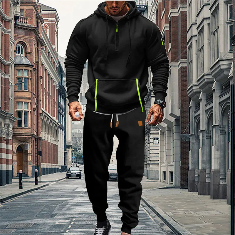 2024 conjunto de moletom masculino outono e inverno novo velo quente hoodies & moletom + moletom terno treinamento corrida roupas masculinas