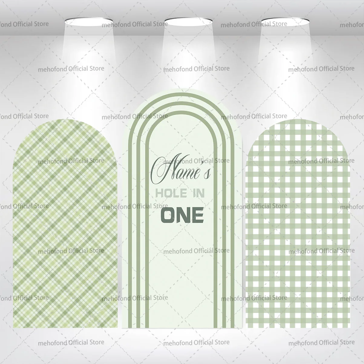 Mehofond Custom 2-Sided Hole in One Sage Green Stripe Kid Birthday Party Baby Shower Cover Chiara Arch Background Decor Backdrop