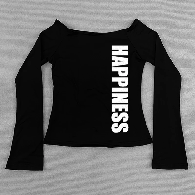 

Y2K fashion letter printed women's street wear Gothic Harajuku retro punk expression girl long sleeved T-shirt sexy slim unique