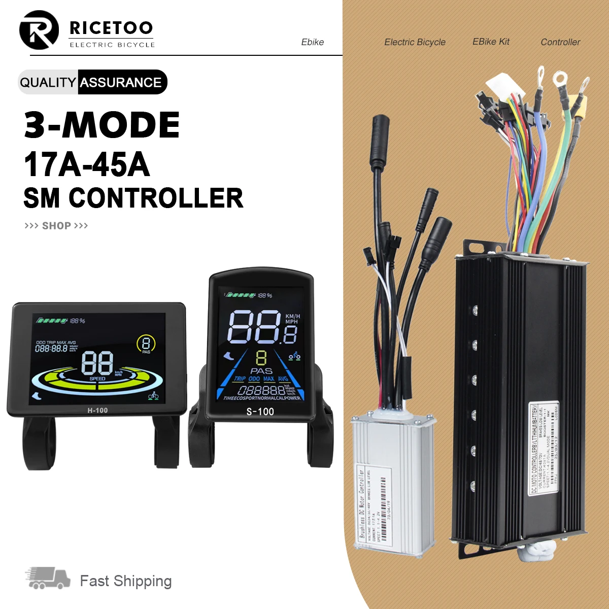 

EBIKE Brushless Motor Controller 17A26A30A35A40A45A Brushless Motor Controller S-100/H-100 LCD Display Electric Bicycle Scooter