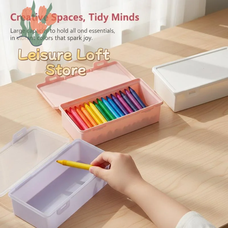Transparent Plastic Pencil Case Large Storage Box with Lid Modern Organizer for Office School Art Supplies