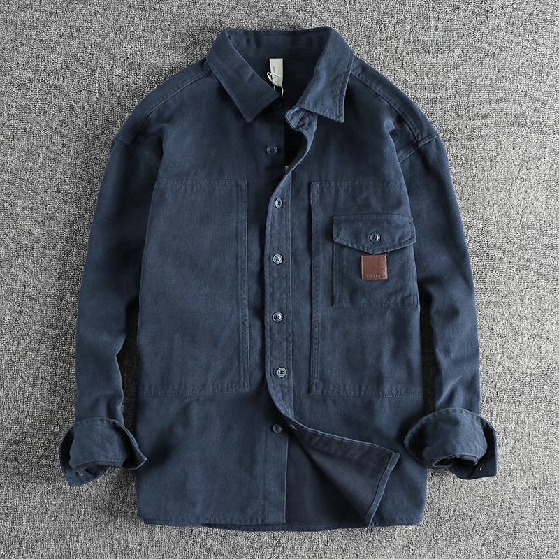 Woven cotton wash to do old retro long-sleeved shirt men's autumn trend all match casual shirt coat