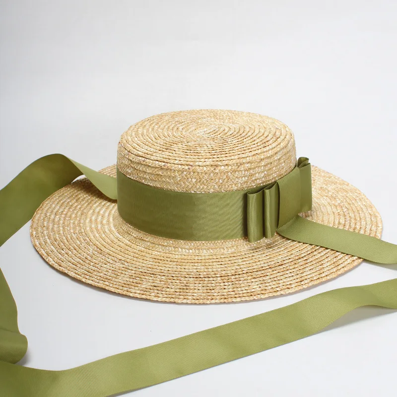 Stylish Green Butterfly-Knot Straw Sun Hat for Women, Perfect for Spring and Summer Beach Vacation